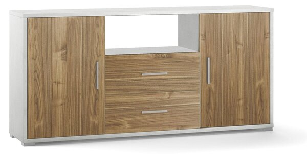 Madia 2 Ante 2 Cassetti 174x84x41 cm Ossido Bianco/Noce Stelvio
