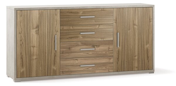 Madia 2 Ante 4 Cassetti 174x84x41 cm Ossido Bianco/Noce Stelvio
