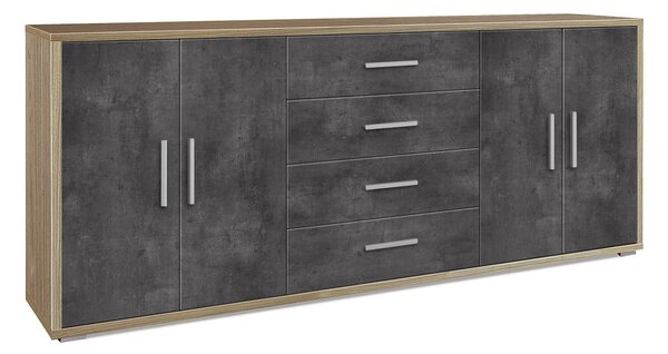 Mobile Basso 4 Ante 4 Cassetti 203x84x41 cm Noce Stelvio/Ossido Nero
