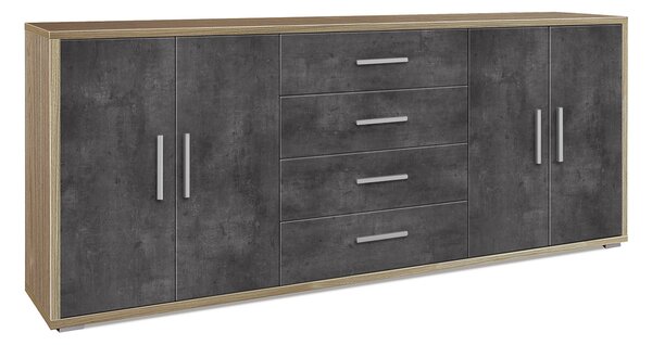 Mobile Basso 4 Ante 4 Cassetti 203x84x41 cm Noce Stelvio/Ossido Nero