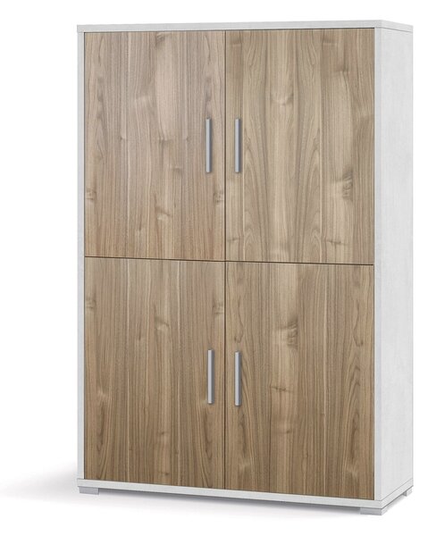 Mobile Multiuso 4 Ante 108x161x41 cm Ossido Bianco/Noce Stelvio