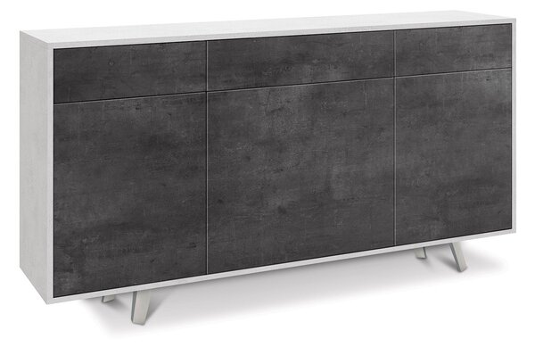 Madia 3 Ante 3 Cassetti 164x92x41 cm Ossido Bianco/Ossido Nero