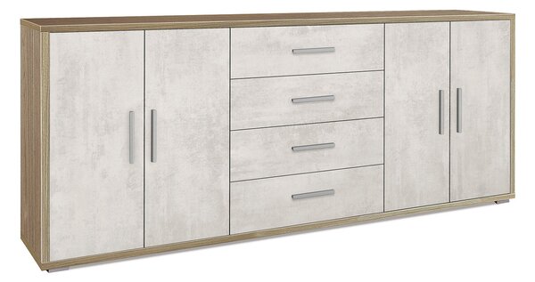 Mobile Basso 4 Ante 4 Cassetti 203x84x41 cm Noce Stelvio/Ossido Bianco