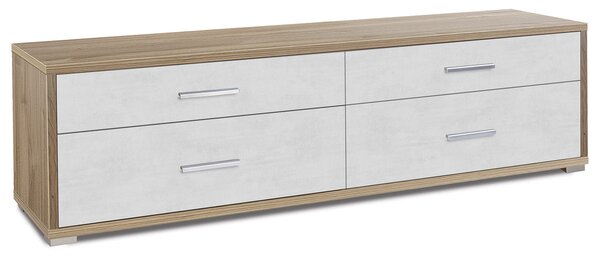 Mobile Basso 4 Cassetti 179x50x47 cm Noce Stelvio/Ossido Bianco