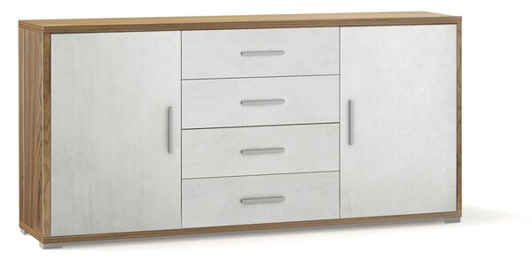 Madia 2 Ante 4 Cassetti 174x84x41 cm Noce Stelvio/Ossido Bianco