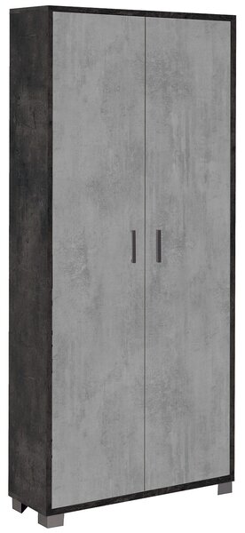Armadio Multiuso 2 Ante 83x190x29 cm Ossido Nero/Cemento