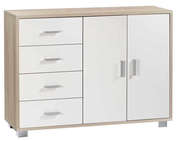 Madia 2 Ante 4 Cassetti 116x86x41 cm Olmo Chiaro/Bianco Fiammato