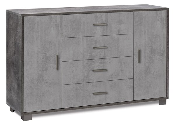 Madia 2 Ante 4 Cassetti 136x86x41 cm Ossido Nero/Cemento