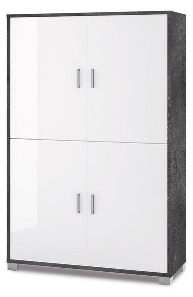 Mobile Multiuso 4 Ante 107x162x41 cm Ossido Nero/Bianco Lucido
