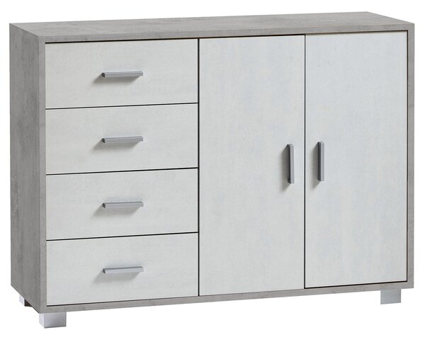 Madia 2 Ante 4 Cassetti 116x86x41 cm Cemento/Ossido Bianco