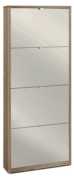 Scarpiera Salvaspazio 4 Ante con Specchio 10 Paia 63x154x18 cm Noce Stelvio
