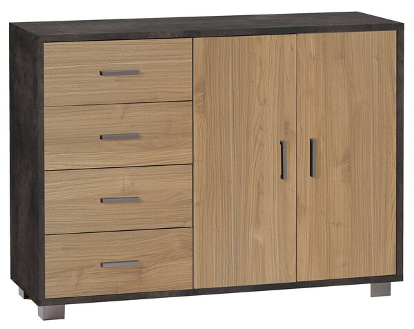 Madia 2 Ante 4 Cassetti 116x86x41 cm Ossido Nero/Noce Stelvio