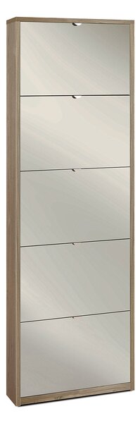 Scarpiera Salvaspazio 5 Ante con Specchio 12 Paia 63x190x18 cm Noce Stelvio