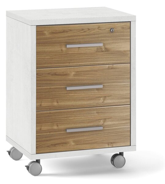 Cassettiera 3 Cassetti con Ruote 51x71x41 cm Ossido Bianco/Noce Stelvio