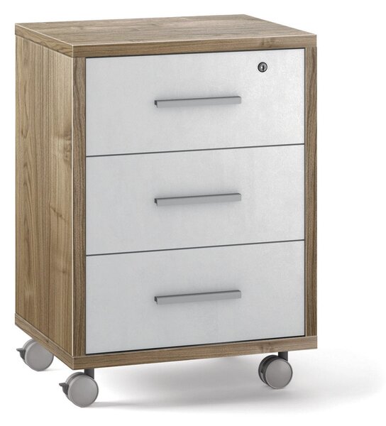 Cassettiera 3 Cassetti con Ruote 51x71x41 cm Noce Stelvio/Ossido Bianco