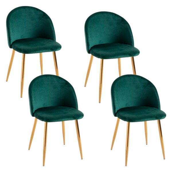 Set 4 Sedie Imbottite 38x43x74 cm in Vellluto Velvet Ottanio e Oro