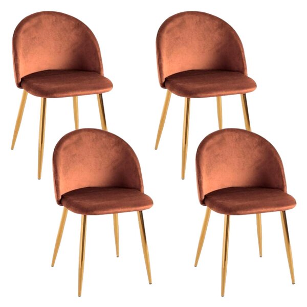 Set 4 Sedie Imbottite 38x43x74 cm in Vellluto Velvet Bronzo e Oro