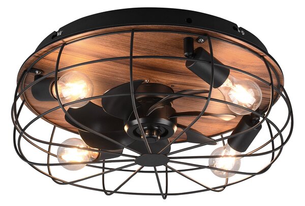 Plafoniera con Ventilatore da Interno Attacco E27 Ø50 cm Metallo Nero Opaco