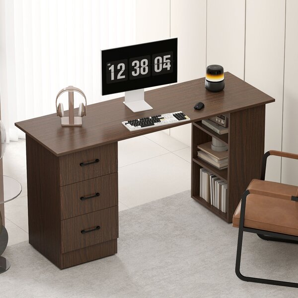 HOMCOM Scrivania Moderna con 3 Cassetti e 3 Ripiani per Camera e Ufficio, in Legno, 120x49x72 cm, Color Noce | Aosom Italy