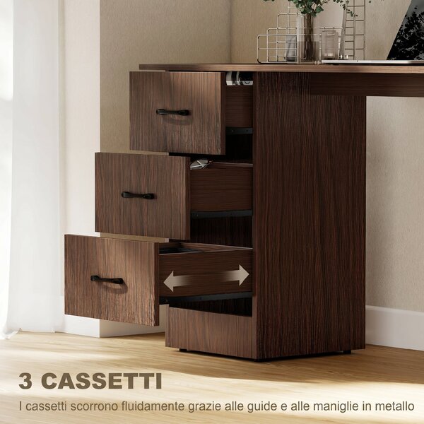 HOMCOM Scrivania Moderna con 3 Cassetti e 3 Ripiani per Camera e Ufficio, in Legno, 120x49x72 cm, Color Noce | Aosom Italy