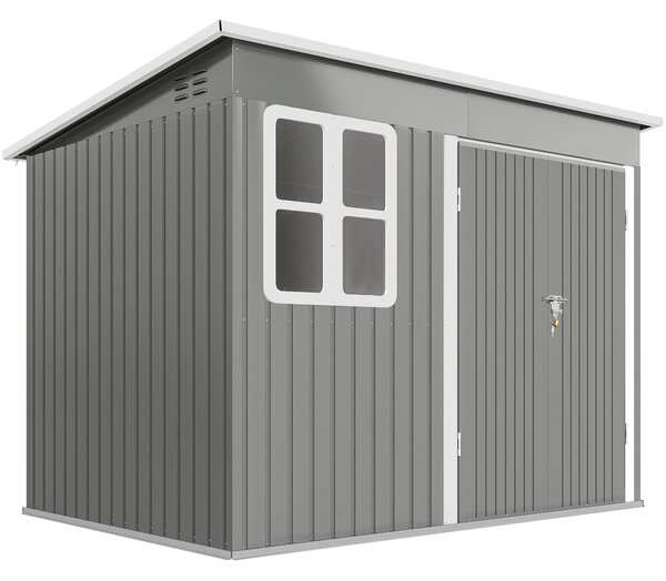 Outsunny Capanno in metallo per riporre attrezzi da giardino, con finestra, porta larga, 260 x 177 x 190 cm, Grigio chiaro | Aosom Italy