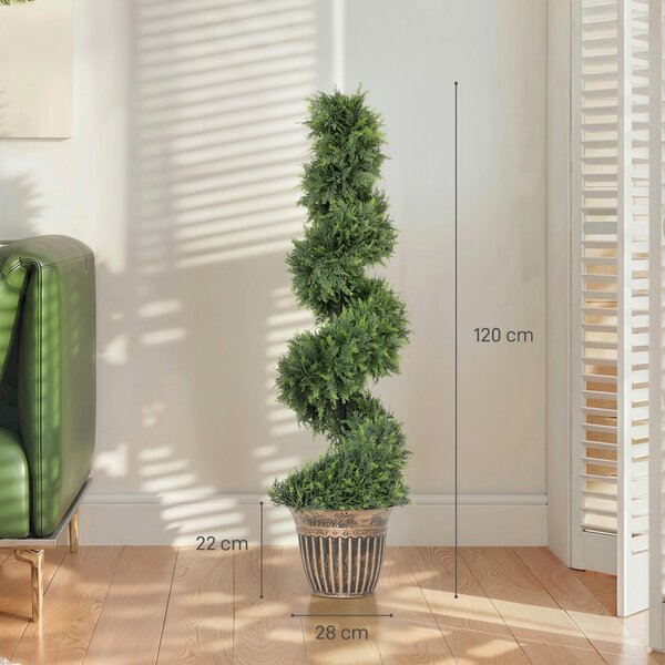 HOMCOM Set 2 Piante Finte di Cipresso a Spirale 120cm con Vaso Incluso, per Decorazione Interno ed Esterno, Verde | Aosom Italy