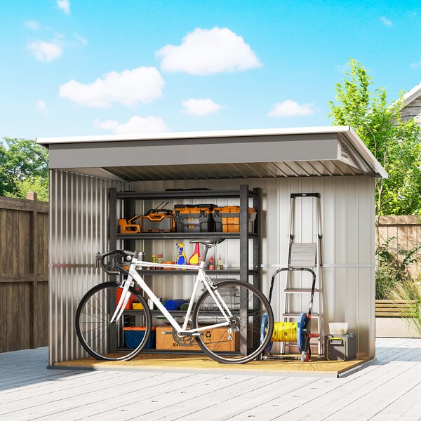 Outsunny Capanno in metallo per riporre attrezzi da giardino, con finestra, porta larga, 260 x 177 x 190 cm, Grigio chiaro | Aosom Italy