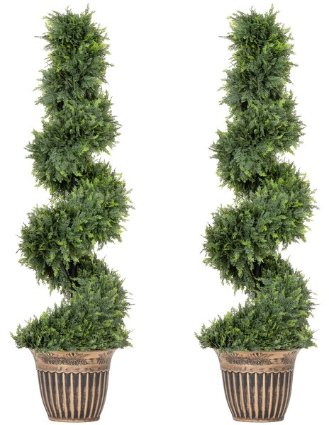 HOMCOM Set 2 Piante Finte di Cipresso a Spirale 120cm con Vaso Incluso, per Decorazione Interno ed Esterno, Verde | Aosom Italy