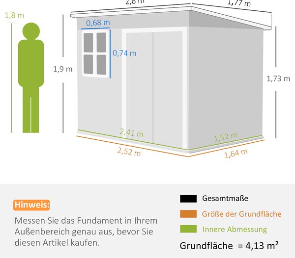 Outsunny Capanno in metallo per riporre attrezzi da giardino, con finestra, porta larga, 260 x 177 x 190 cm, Grigio chiaro | Aosom Italy