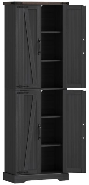 HOMCOM Credenza Cucina Alta Rustica con 4 Ante, Ripiani Regolabili, 2 Armadietti, 60.2x30.3x182 cm, Nero | Aosom Italy