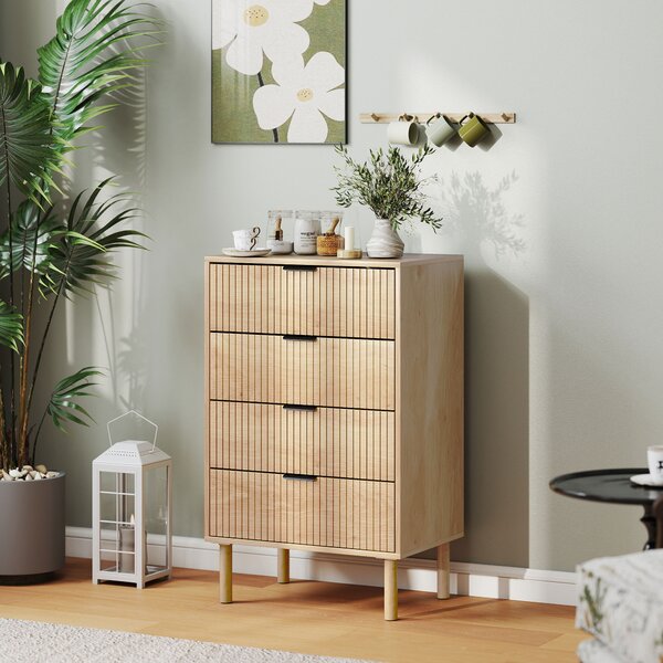 HOMCOM Cassettiera 4 Cassetti in Legno per Camera e Ingresso Stile Nordico, 60x39.5x96 cm, Rovere | Aosom Italy