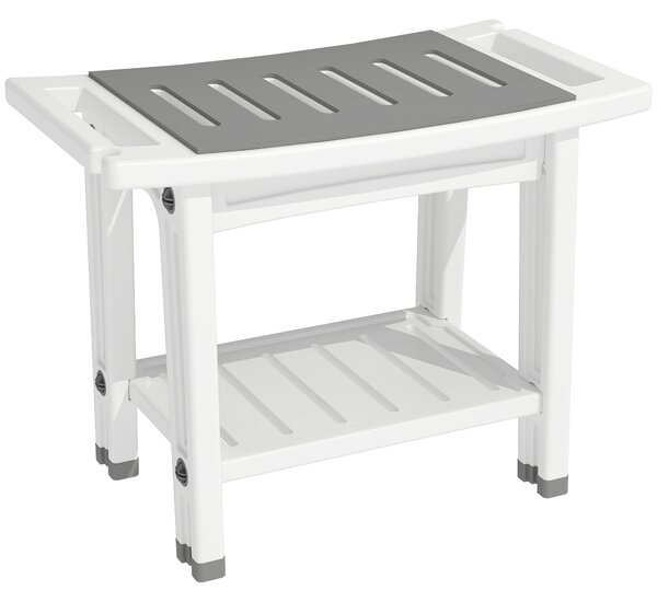 HOMCOM Sgabello da Bagno a 2 Livelli in HDPE con Cuscino in EVA, Ripiano Portaoggetti, Portata 120 kg, Bianco | Aosom Italy