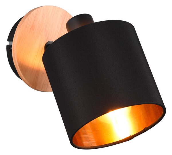 Applique da Interno Attacco E14 in Metallo e Legno Nero e Oro