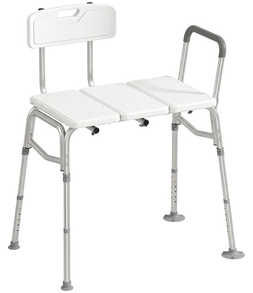 HOMCOM Sedia per Vasca da Bagno con Schienale e Bracciolo, Altezza Regolabile in 10 Livelli, Fino a 136 kg, Bianco | Aosom Italy