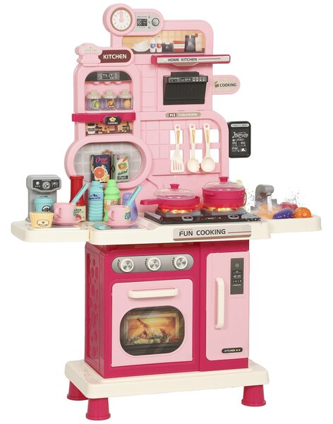 AIYAPLAY Cucina Giocattolo per Bambini con Luci, Suoni, Fornello, Lavello, Rubinetto, Cappa, Accessori, 3-6 Anni, Rosa | Aosom Italy