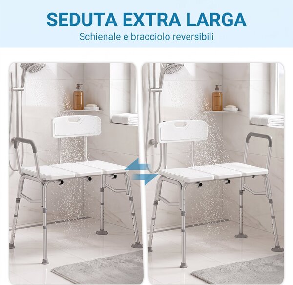 HOMCOM Sedia per Vasca da Bagno con Schienale e Bracciolo, Altezza Regolabile in 10 Livelli, Fino a 136 kg, Bianco | Aosom Italy