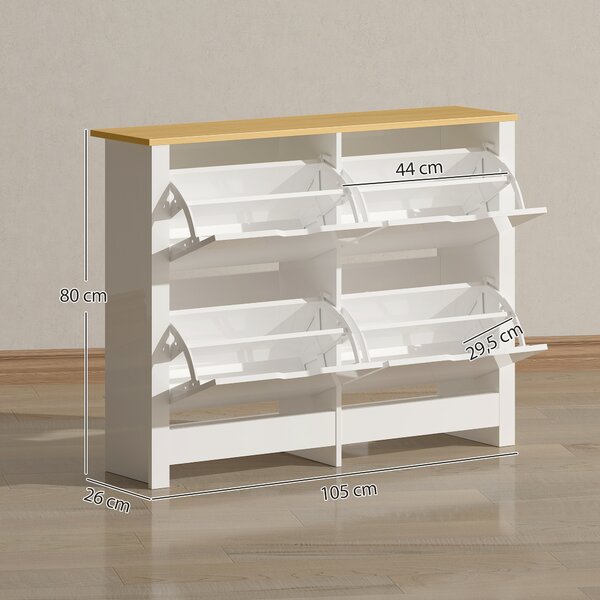 HOMCOM Scarpiera Moderna per 16 Paia Max con 4 Cassetti Regolabili e Rimovibili, in Legno, 105x26x80 cm, Bianco | Aosom Italy