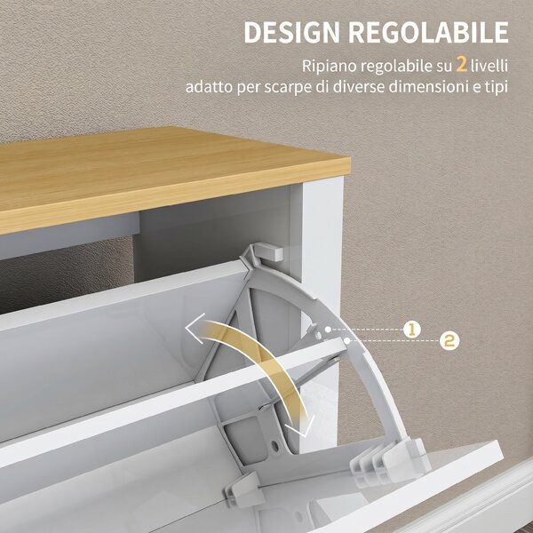 HOMCOM Scarpiera Moderna per 16 Paia Max con 4 Cassetti Regolabili e Rimovibili, in Legno, 105x26x80 cm, Bianco | Aosom Italy