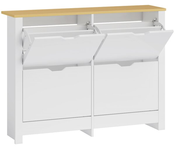 HOMCOM Scarpiera Moderna per 16 Paia Max con 4 Cassetti Regolabili e Rimovibili, in Legno, 105x26x80 cm, Bianco | Aosom Italy
