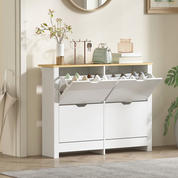HOMCOM Scarpiera Moderna per 16 Paia Max con 4 Cassetti Regolabili e Rimovibili, in Legno, 105x26x80 cm, Bianco | Aosom Italy