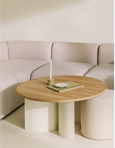 Tavolino da salotto rotondo color crema/di colore naturale con piano effetto frassino ø 95 cm Gavo – noo.ma