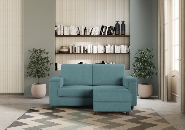 Divano 2 Posti con Pouf 168x145x85 cm Marrak in Tessuto Petrolio