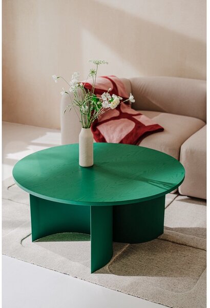 Tavolino da salotto rotondo verde con piano effetto frassino ø 95 cm Gavo – noo.ma