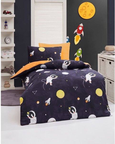 Set copripiumino e federa da bambini blu scuro/arancione per letto singolo 140x200 cm Astron – Mijolnir