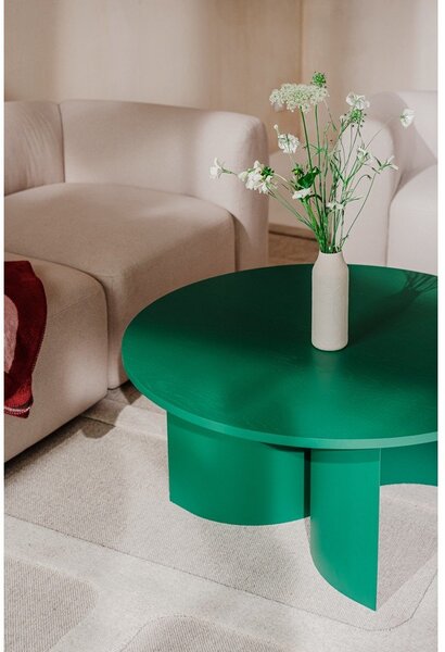 Tavolino da salotto rotondo verde con piano effetto frassino ø 95 cm Gavo – noo.ma