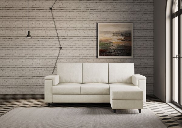 Divano 3 Posti con Pouf 208x155x85 cm Marrak in Tessuto Latte
