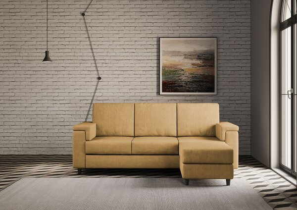Divano 3 Posti con Pouf 208x155x85 cm Marrak in Tessuto Ocra