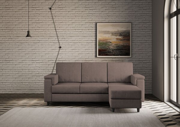 Divano 3 Posti con Pouf 208x155x85 cm Marrak in Tessuto Talpa