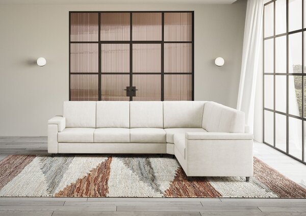 Divano Angolare 6 Posti 286x226x85 cm Marrak in Tessuto Latte