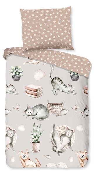 Set copripiumino e federa da bambini grigio/marrone in cotone per culla 120x150 cm Catlife – Good Morning